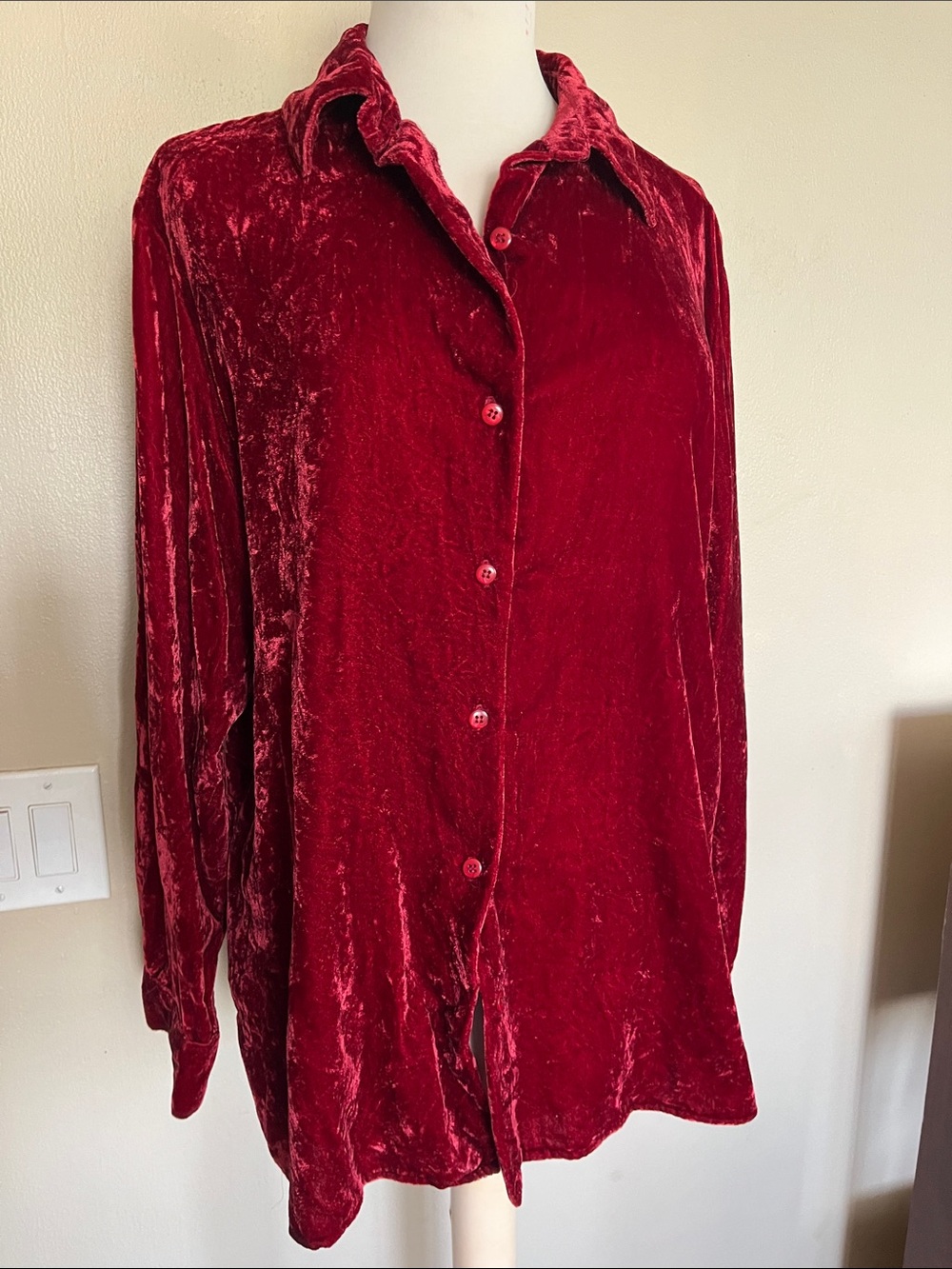 Basic Editions Red Velvet Button-Down Shirt